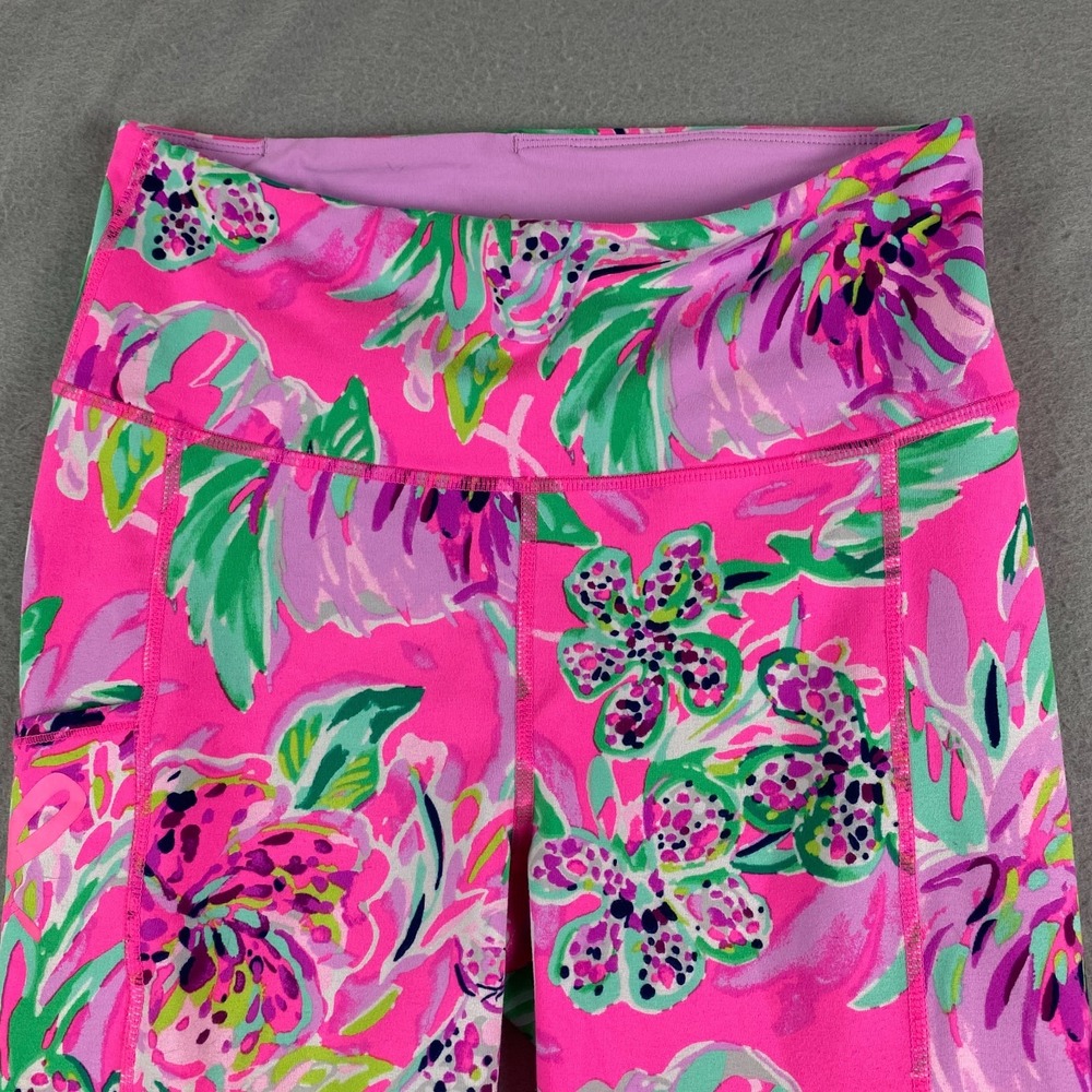 Lilly Pulitzer Luxletic S Low Rise Crop Leggings Hot Pink Floral Print Active - Picture 2 of 11